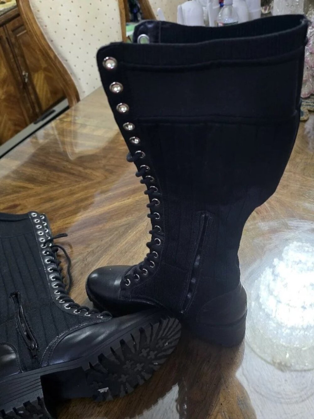 Juicy Couture Oktavia Black Knit Lace Up‎ Knee High
